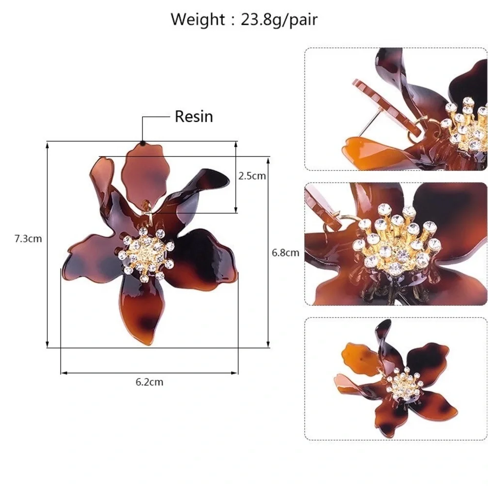🤎🍂 Bronze Acrylic Resin Flower Earrings 🍂🤎 Brand New in Packet - Picture 7 of 12